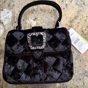 Sam Edelman Black Velvet Mini Evening Bag with Rhinestone Buckle
